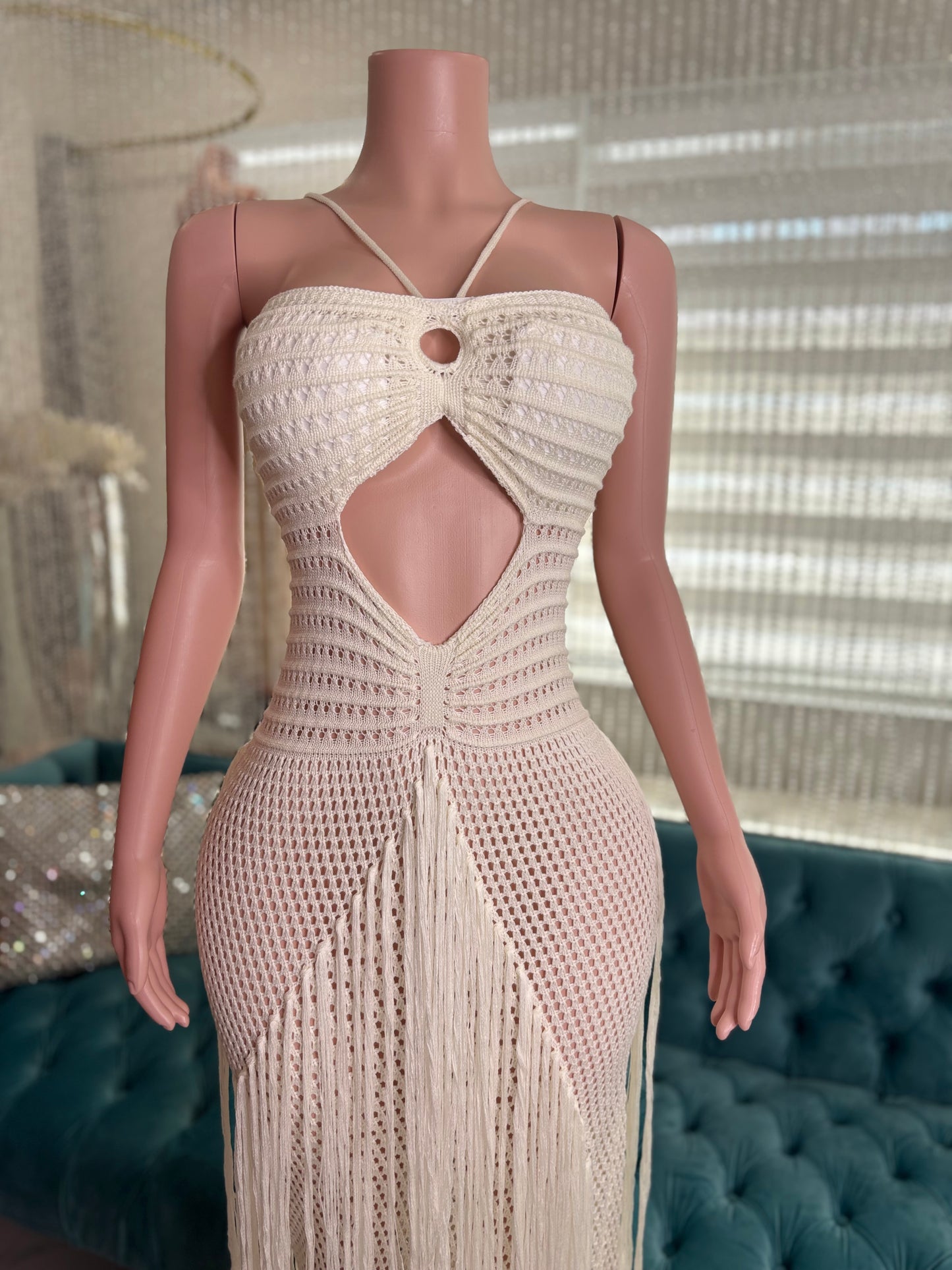 Tidal Threads Crochet Maxi Dress White