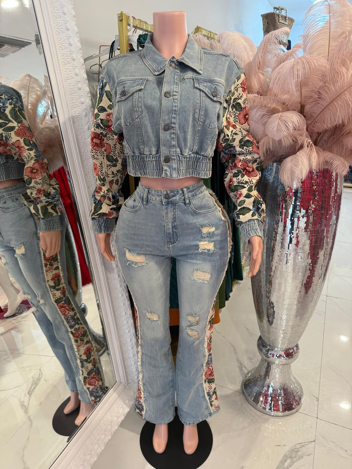 Work Of Art Distressed Denim Pant Set Denim