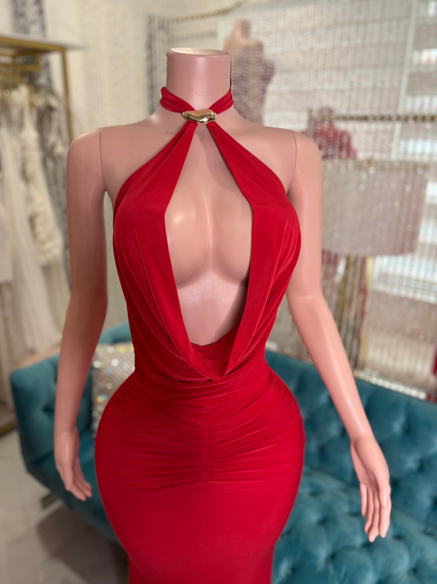 Split Intention Ruched Maxi Dress Red