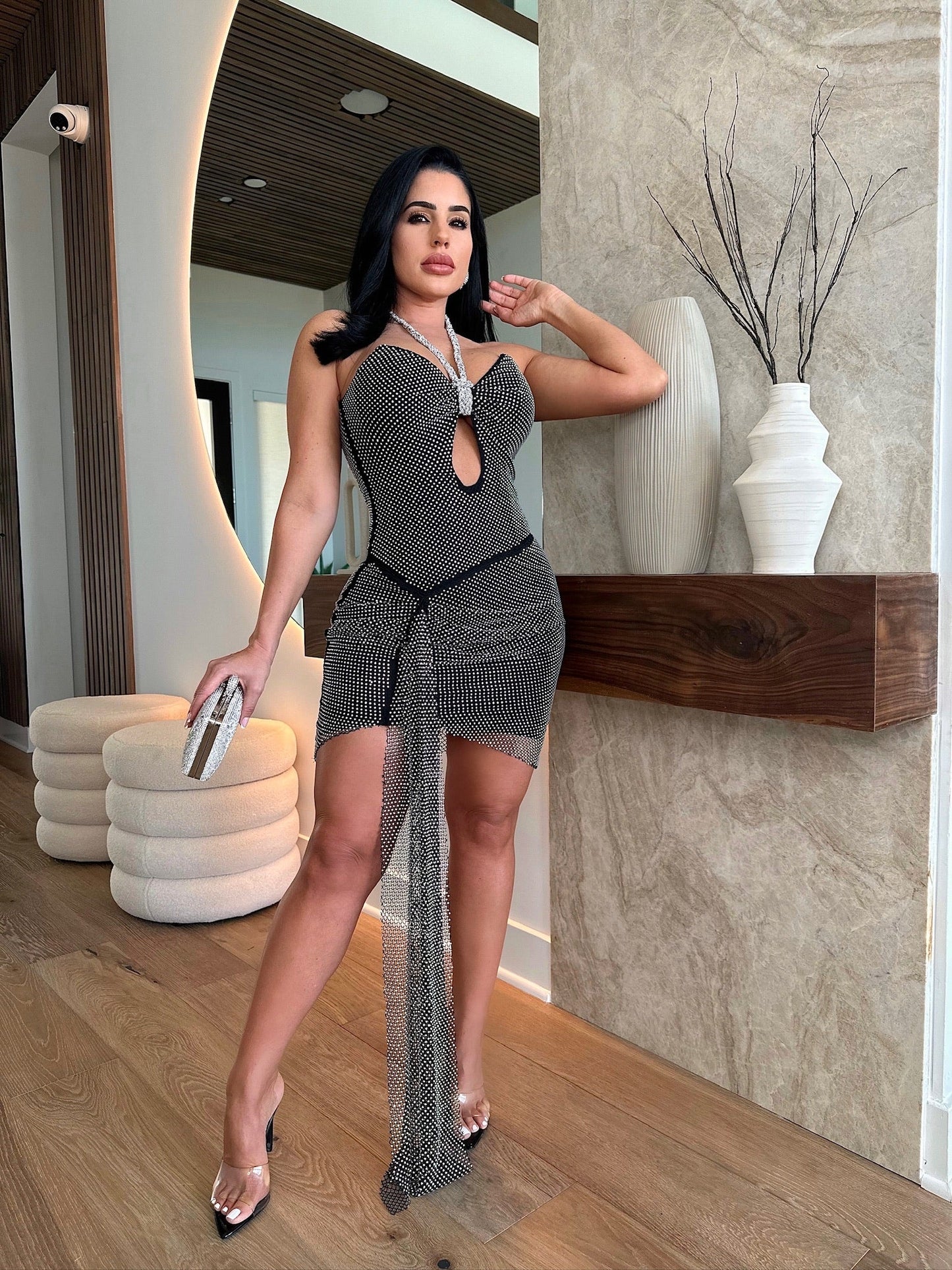 Cupids Kiss Rhinestones Ruched Mini Dress