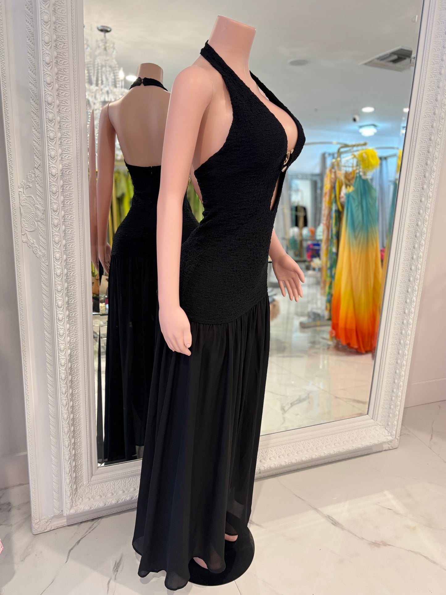 Sculpted Flame ruched Maxi Dress Black