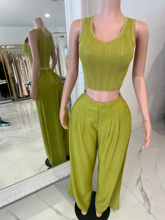 Serene Flow Ribbed Linen Pant Set