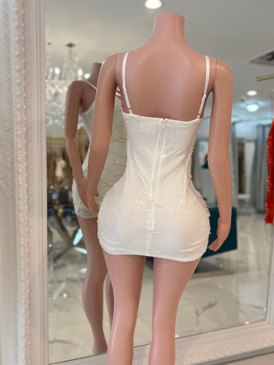 Pearl Mirage Sequin Mini Dress White
