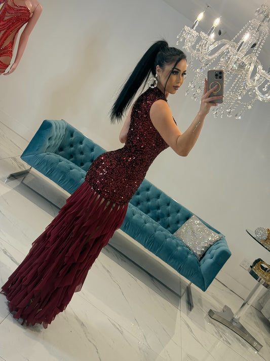 Queen of All Midi Dress Rojo Vino