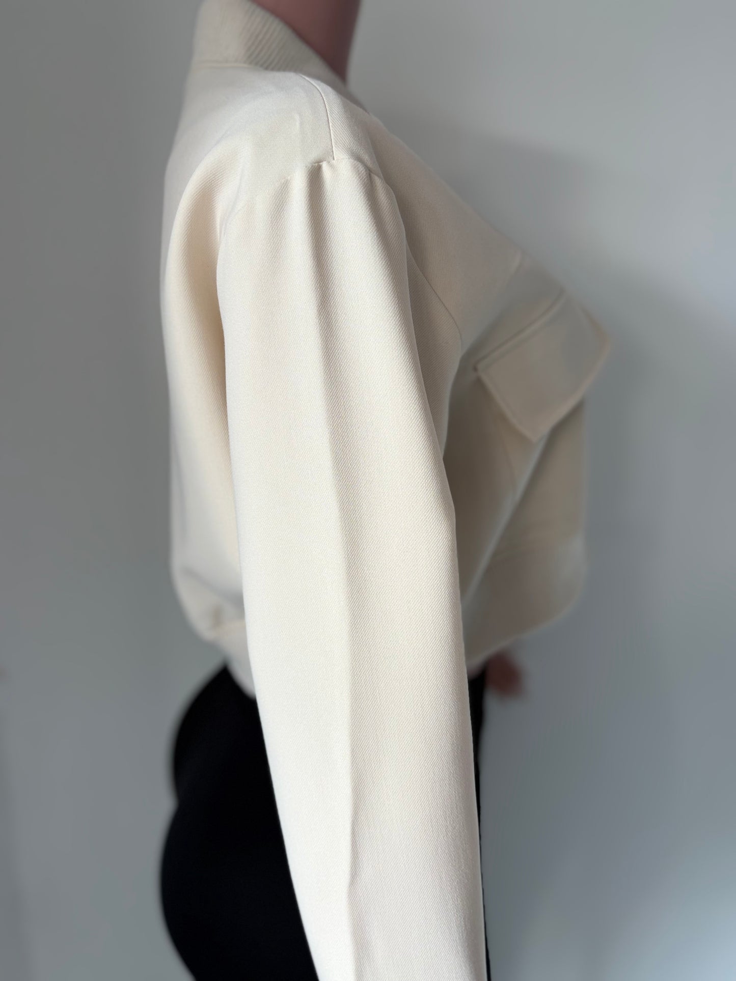 Cream Cropped Bomber Jacket