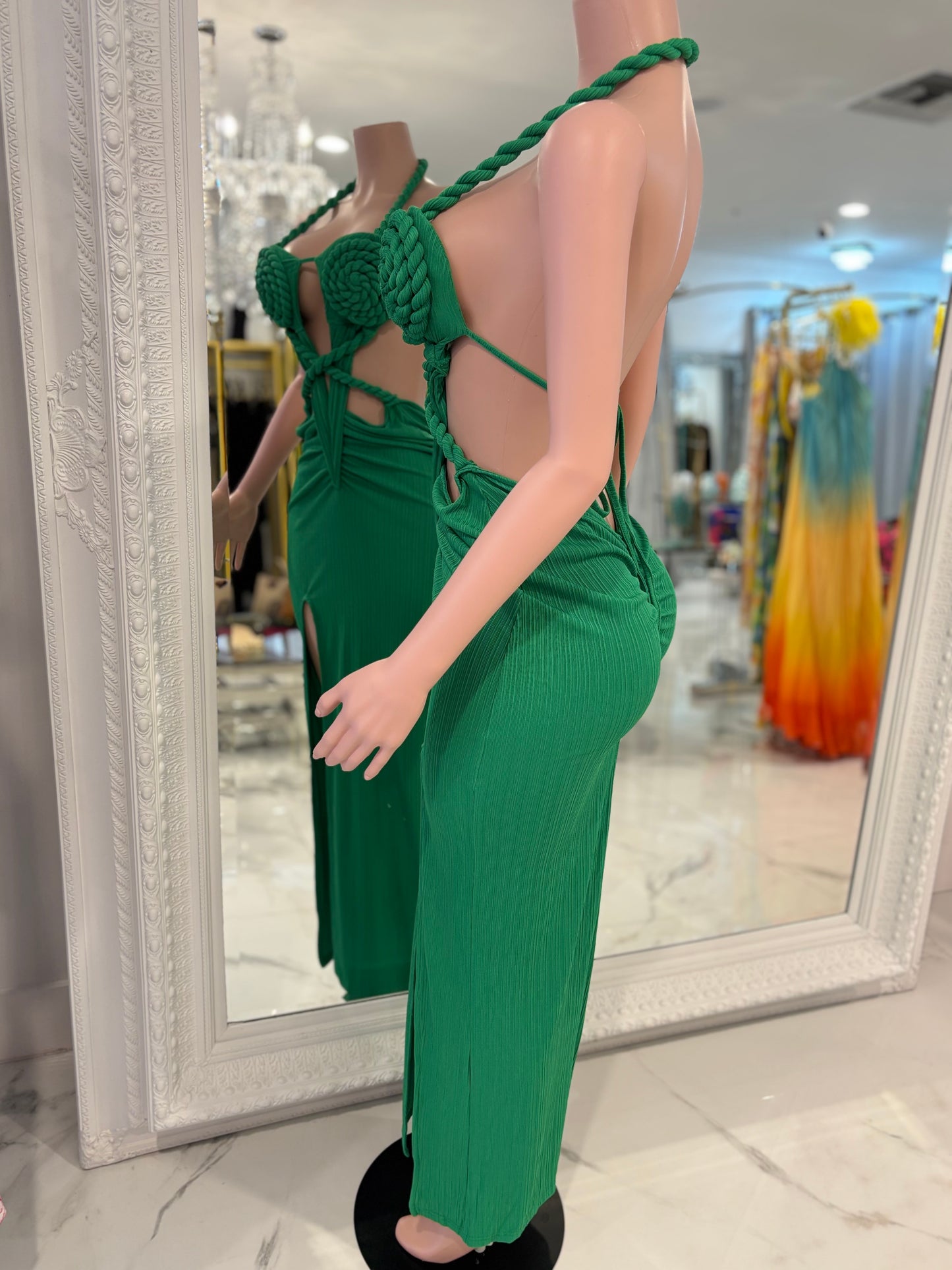 Venus Bound Ruched Maxi Dress green