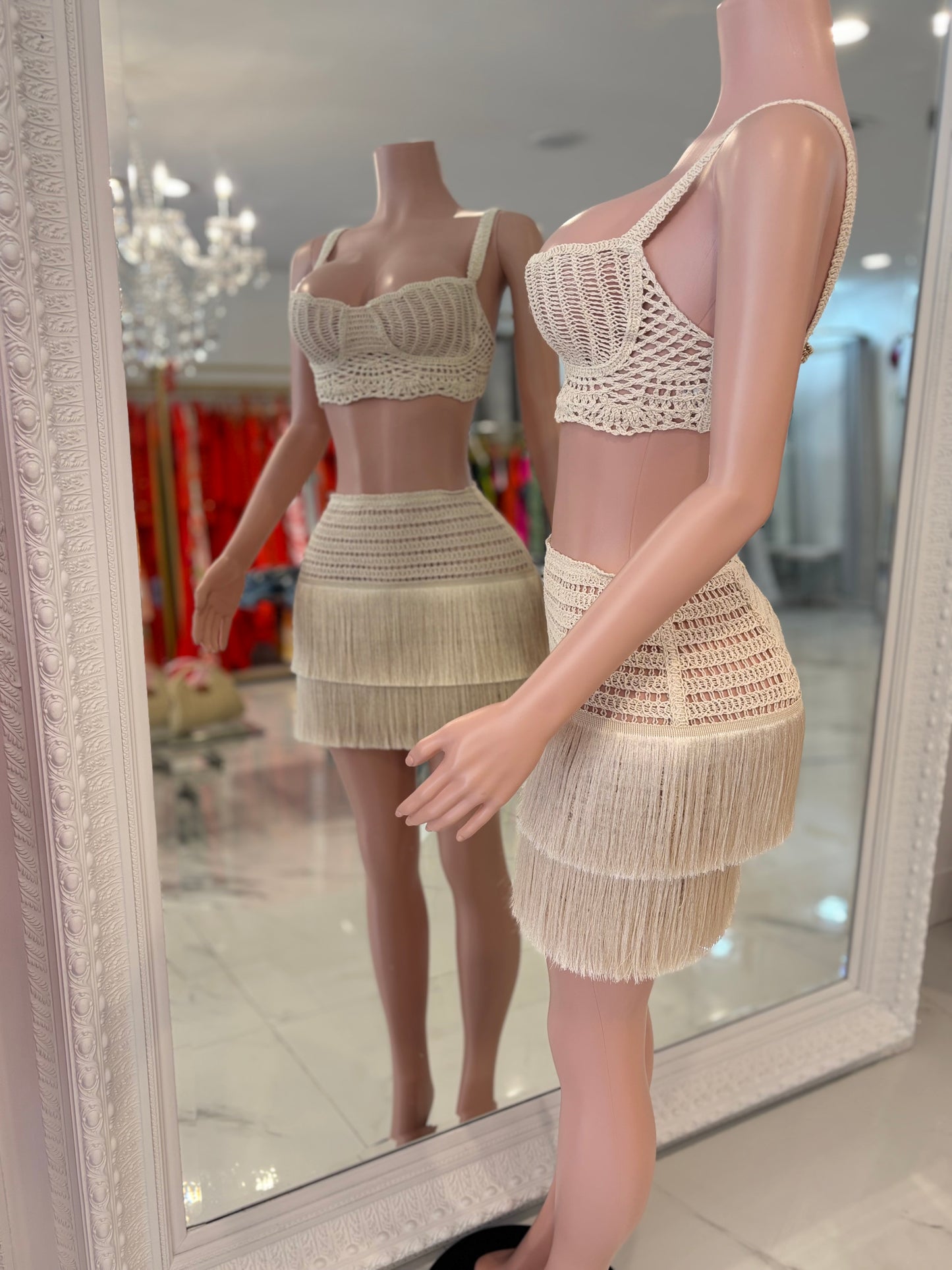 Wendy Crochet Skirt Set Nude