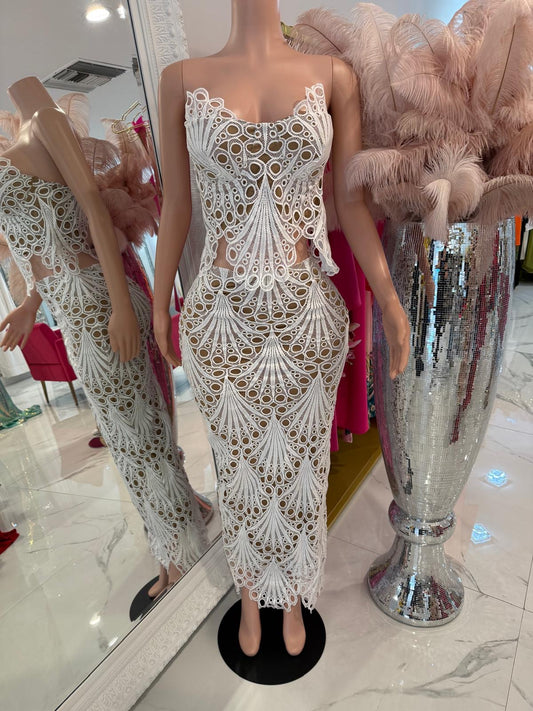 Opal Grace Lace Skirt Set White