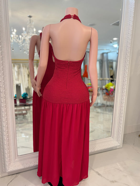 Sculpted Flame ruched Maxi Dress Red