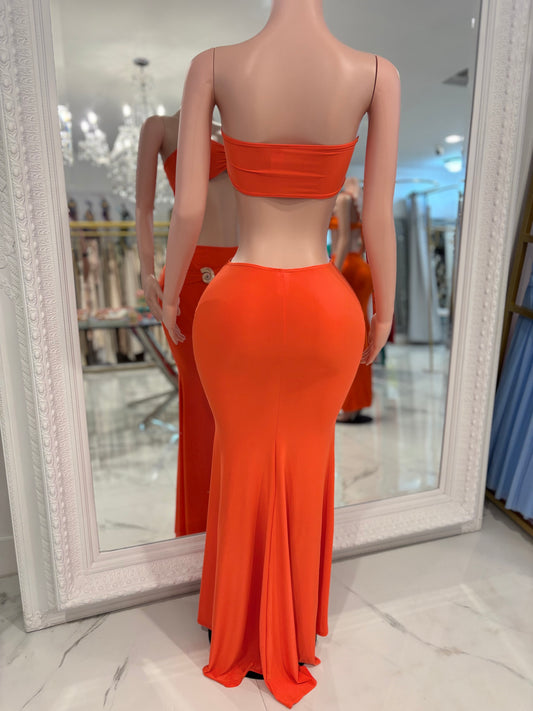 Sol Spiral Ruched Skirt Set Orange