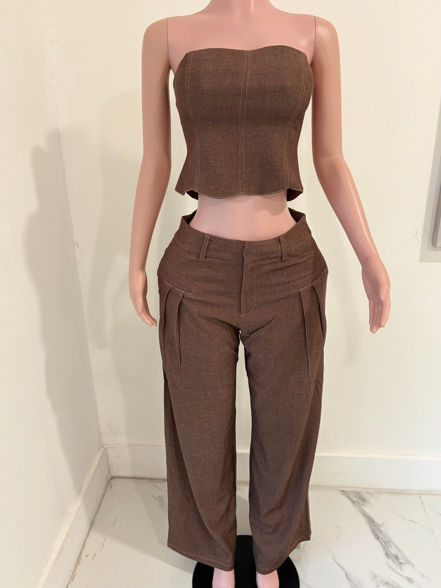 Let’s Get Into It Pants Set Brown