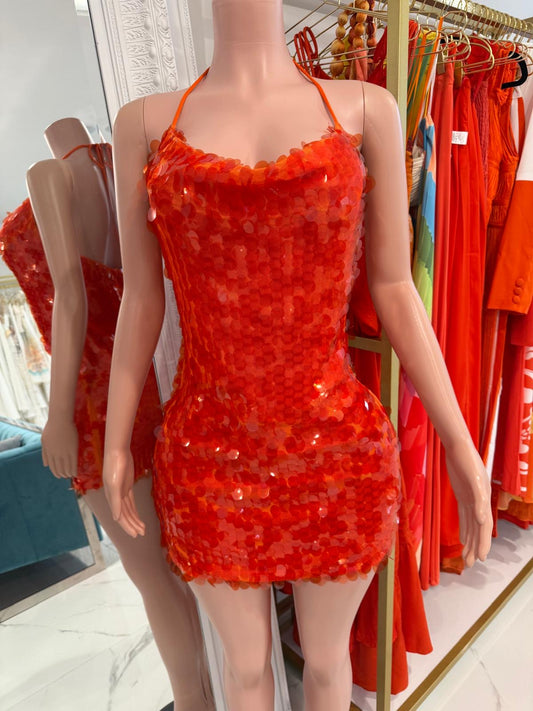 Sparkling Mirage Sequin Mini Dress Orange