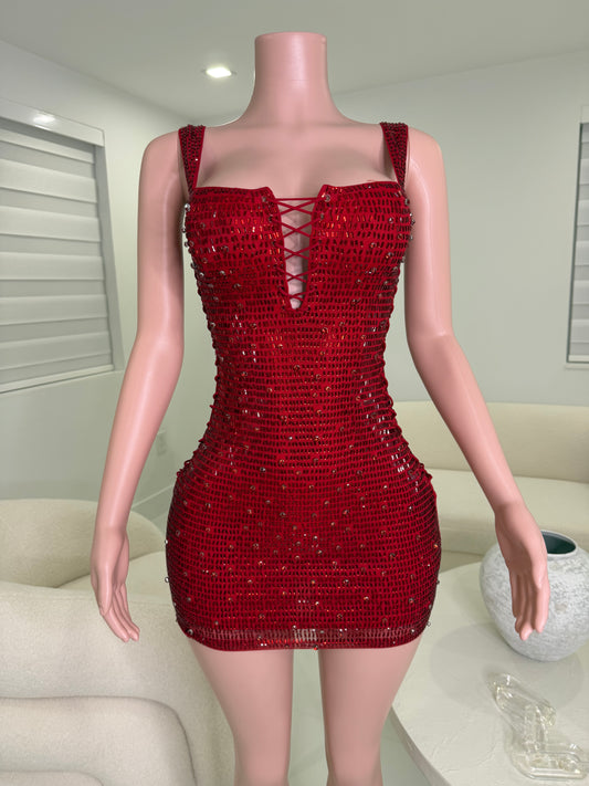 Queen Rhinestones Mini Dress Red