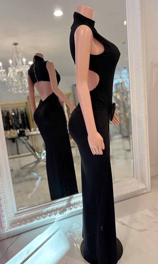 Midnight Trace Ruched Maxi Dress Black