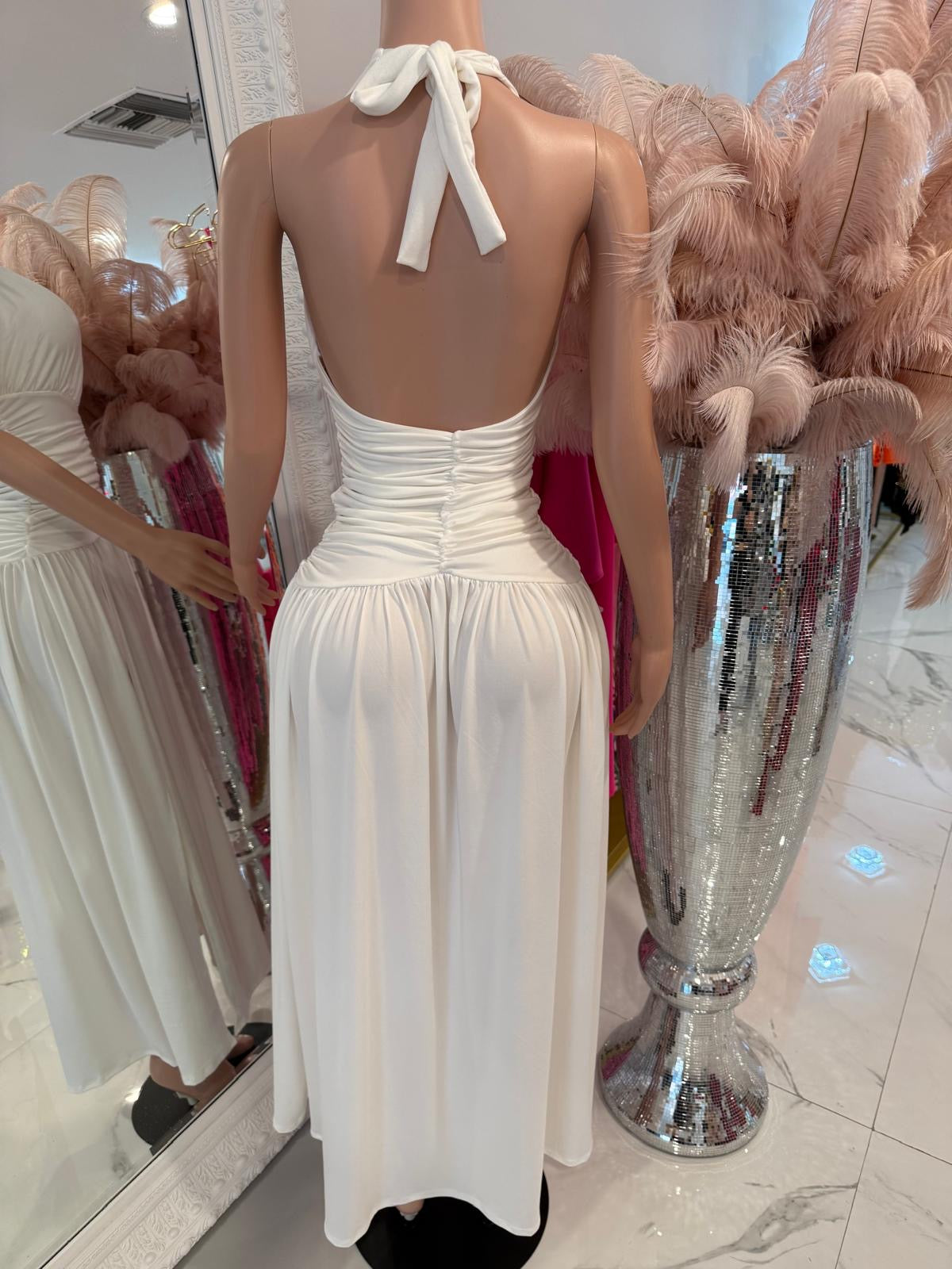 New Flow Ruched Maxi Dress White