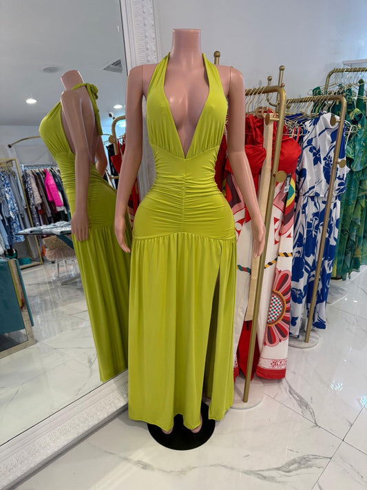 Nocturnal Flow Ruched Maxi Dress Green