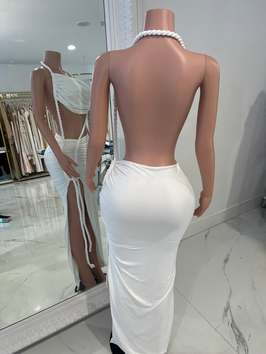 Crazy Ruched Maxi Dress White