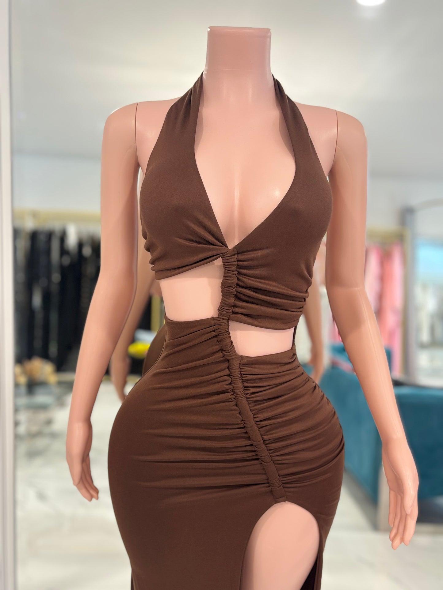 Sculpted Glow Maxi Dress Brown