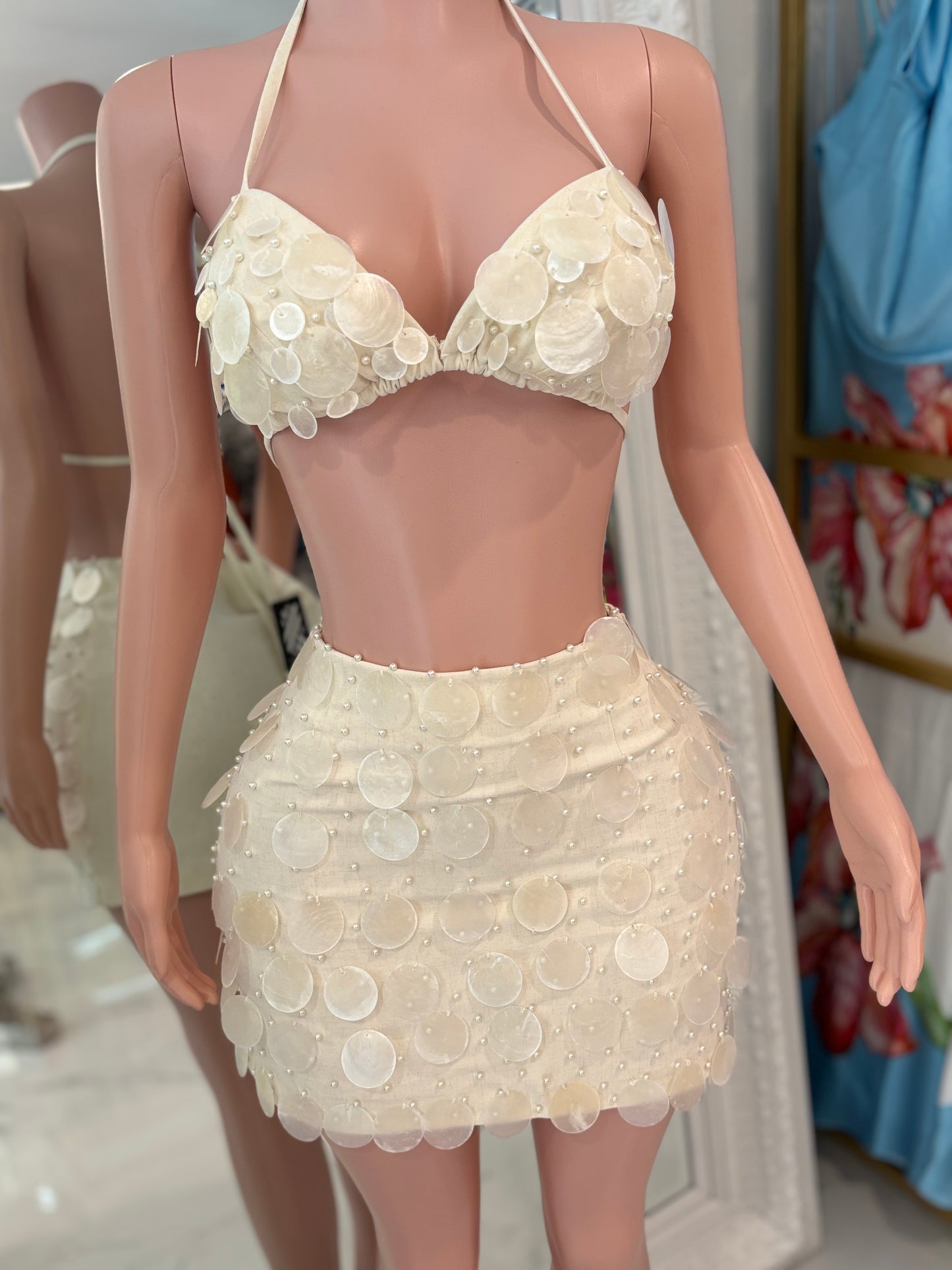 Sisi Linen Shells Skirt Set Nude