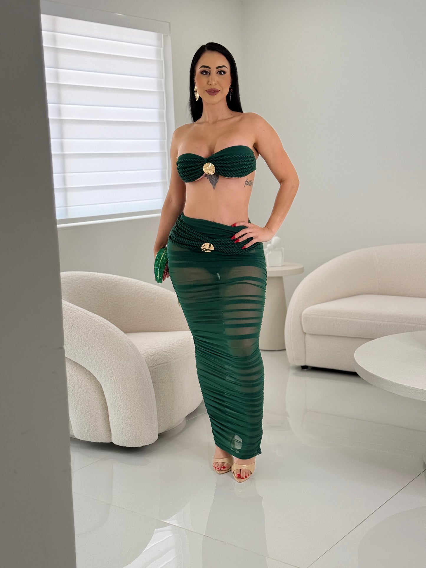 I'm a Little Tied Up Skirt Set Green