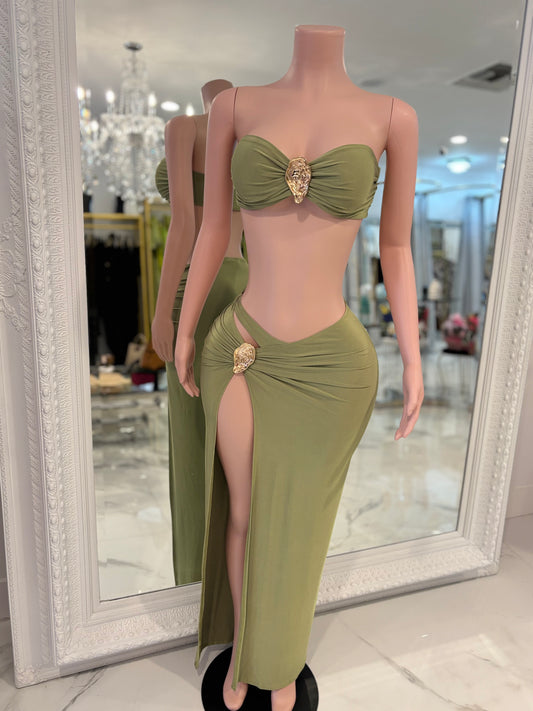 Rosette Mirage Ruched Skirt Set Yellow