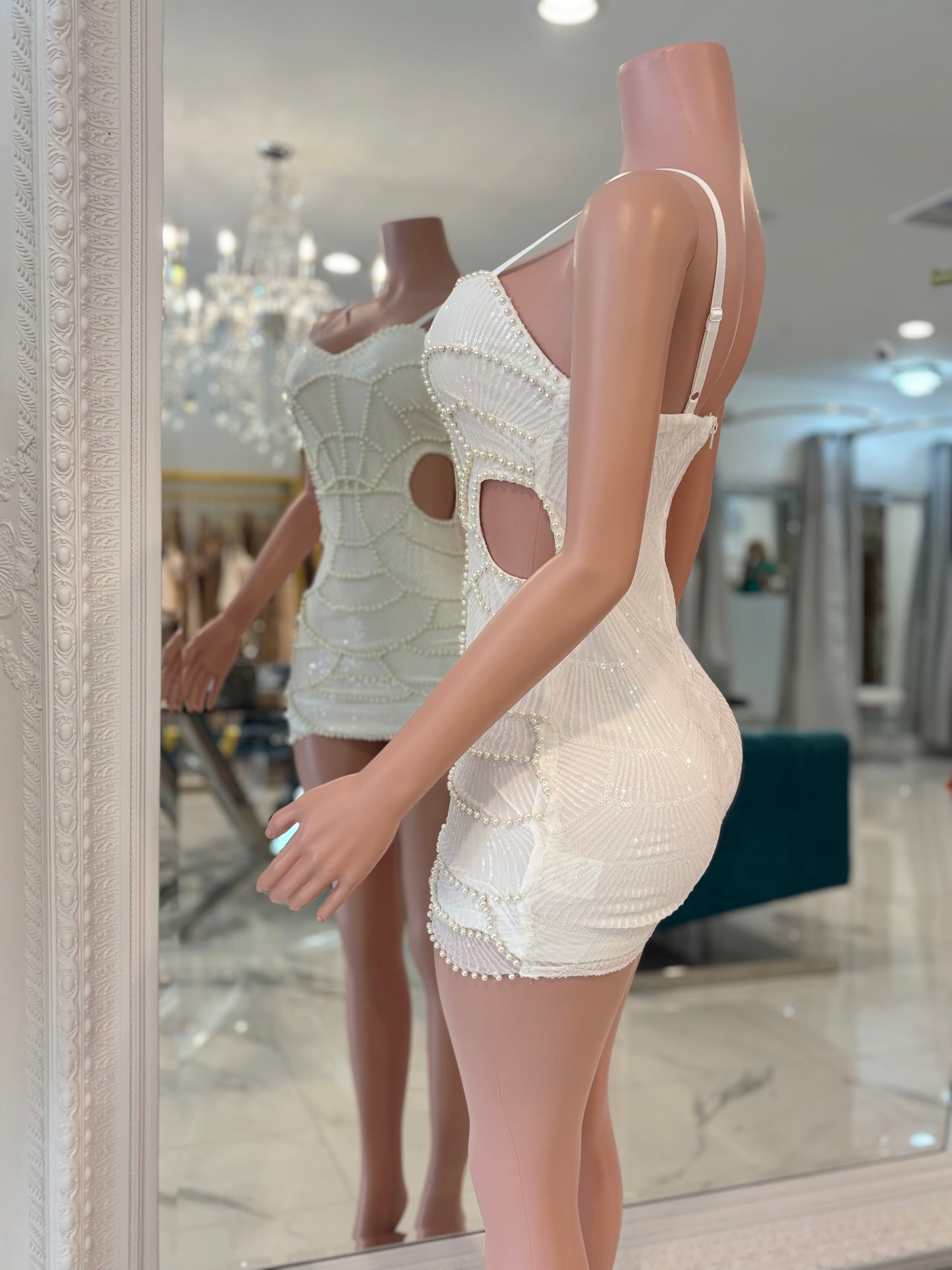 Pearl Mirage Sequin Mini Dress White