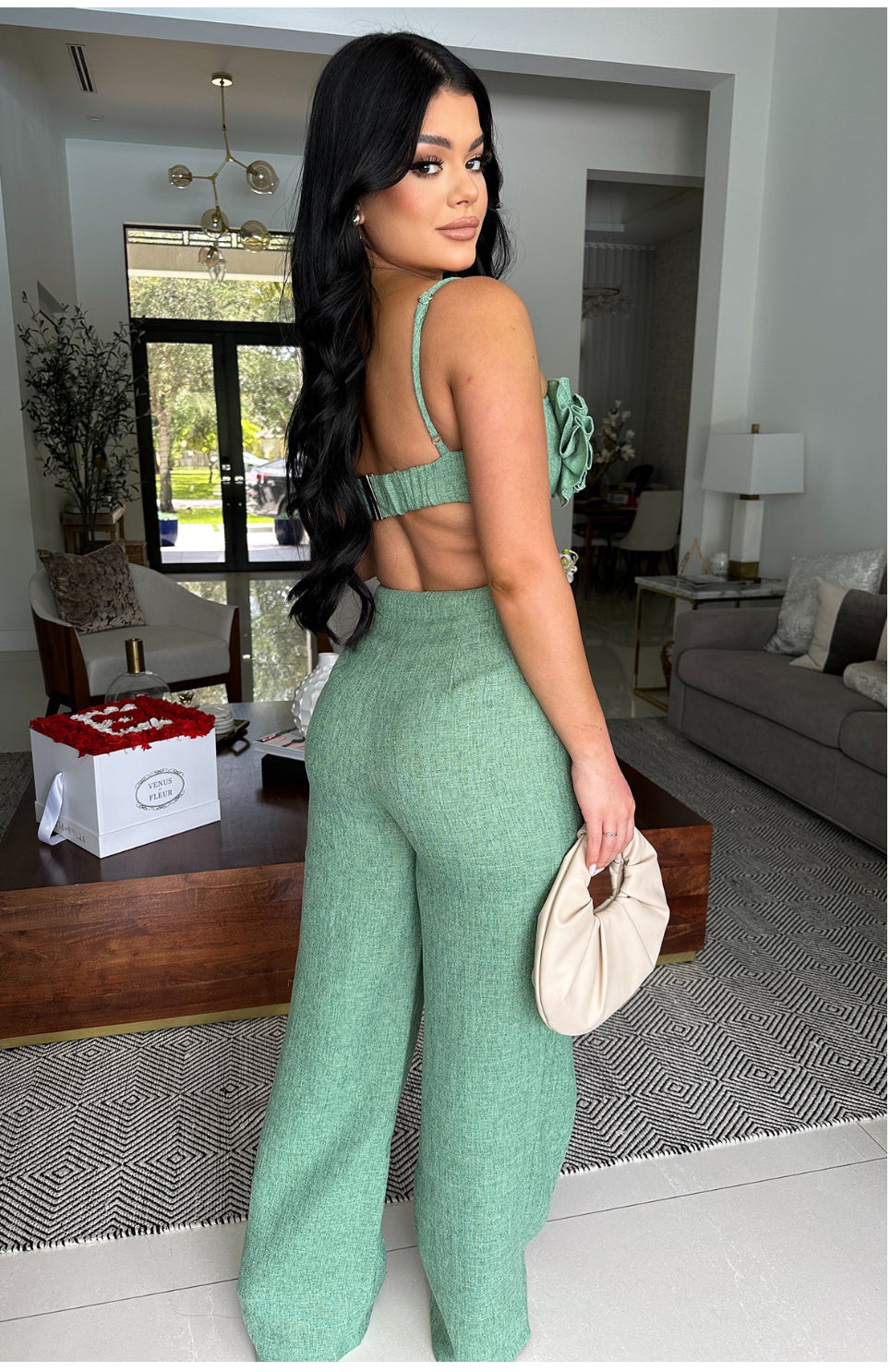 Touch Of Romance Tweed Pant Set Green