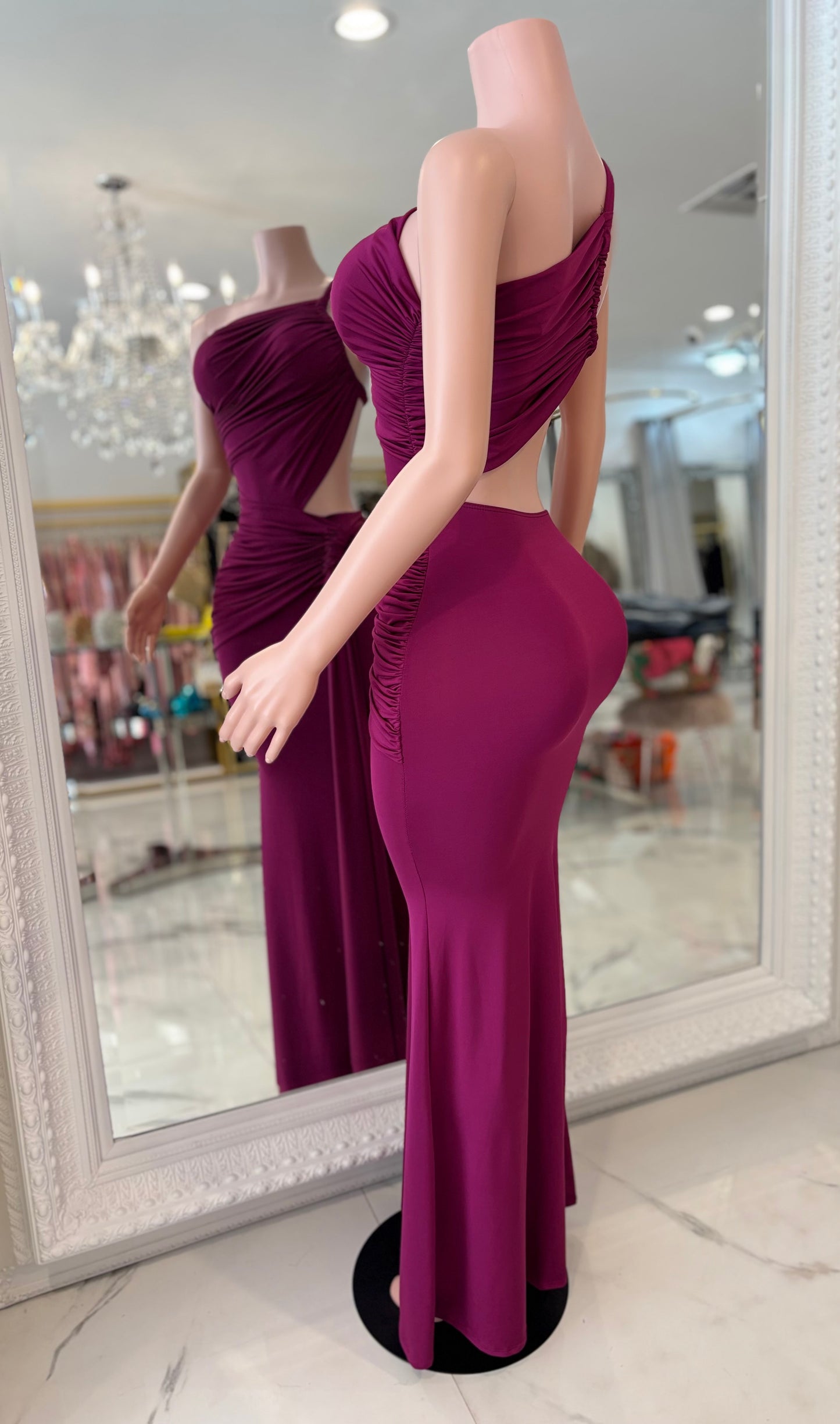 Glow Motion Ruched Maxi Dress Purple