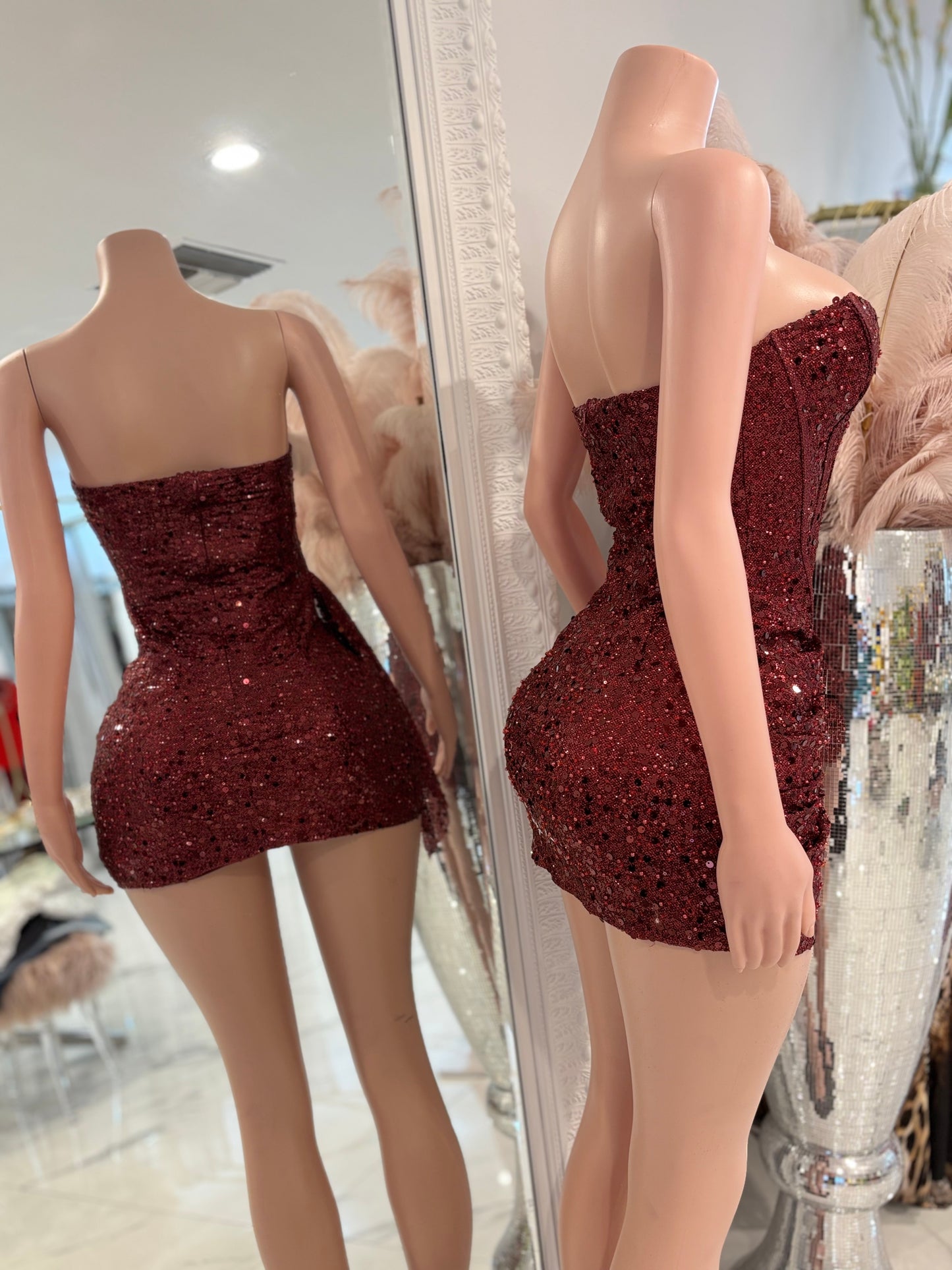 Starlight Seduction Sequin Mini Dress Rojo Vino