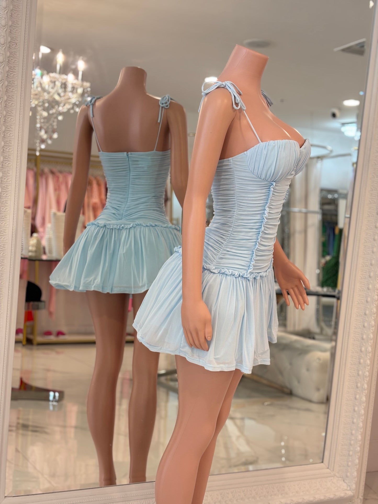 Royi Ruched Mesh Mini Dress Yellow
