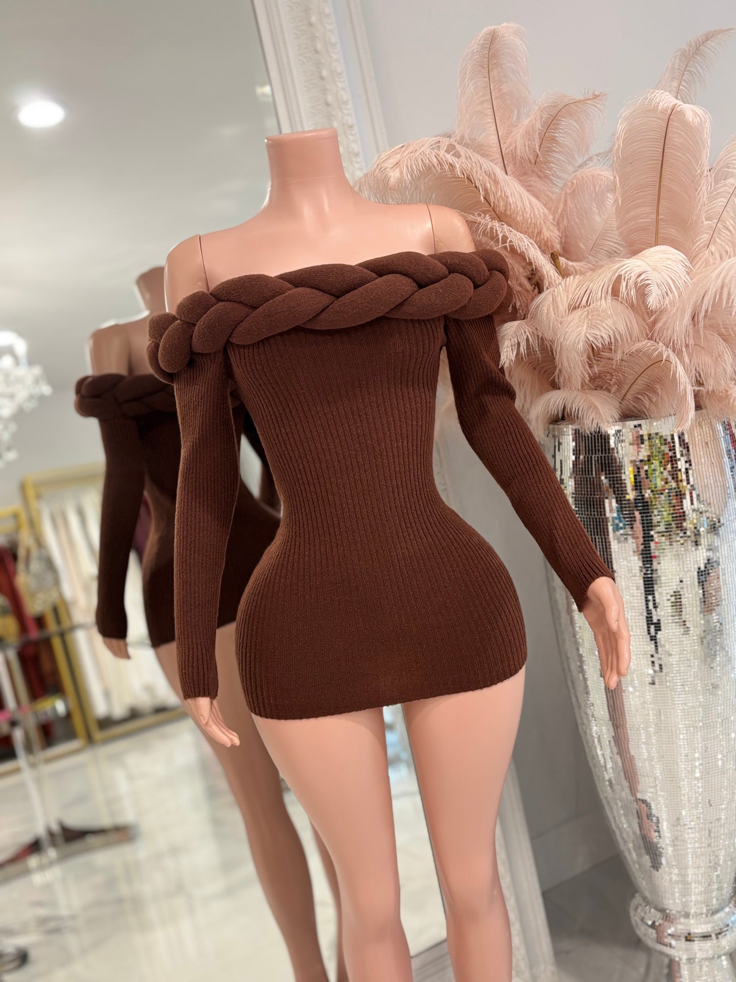 Twist of Allure Ribbed Mini Dress Brown