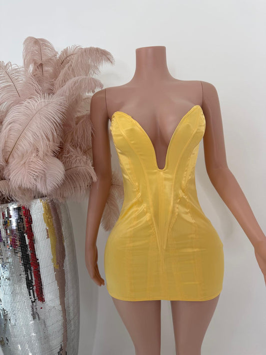 The Mirage Satin Mini Dress Yellow