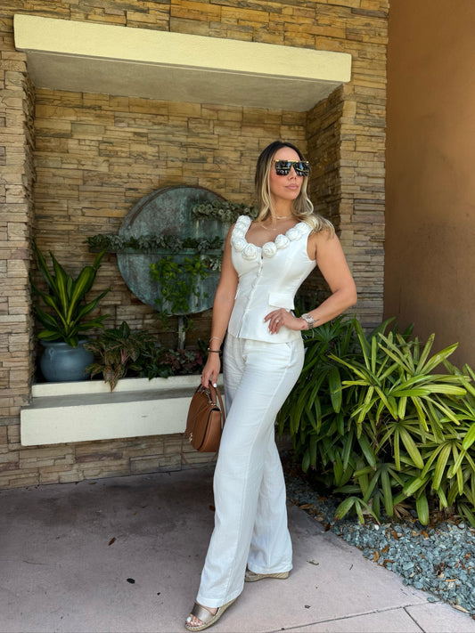 Floral Pant Set White