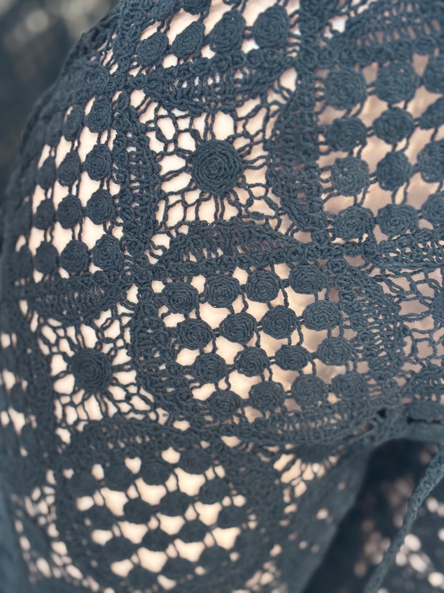 Coastal Dream Crochet Floral Pants Set Black