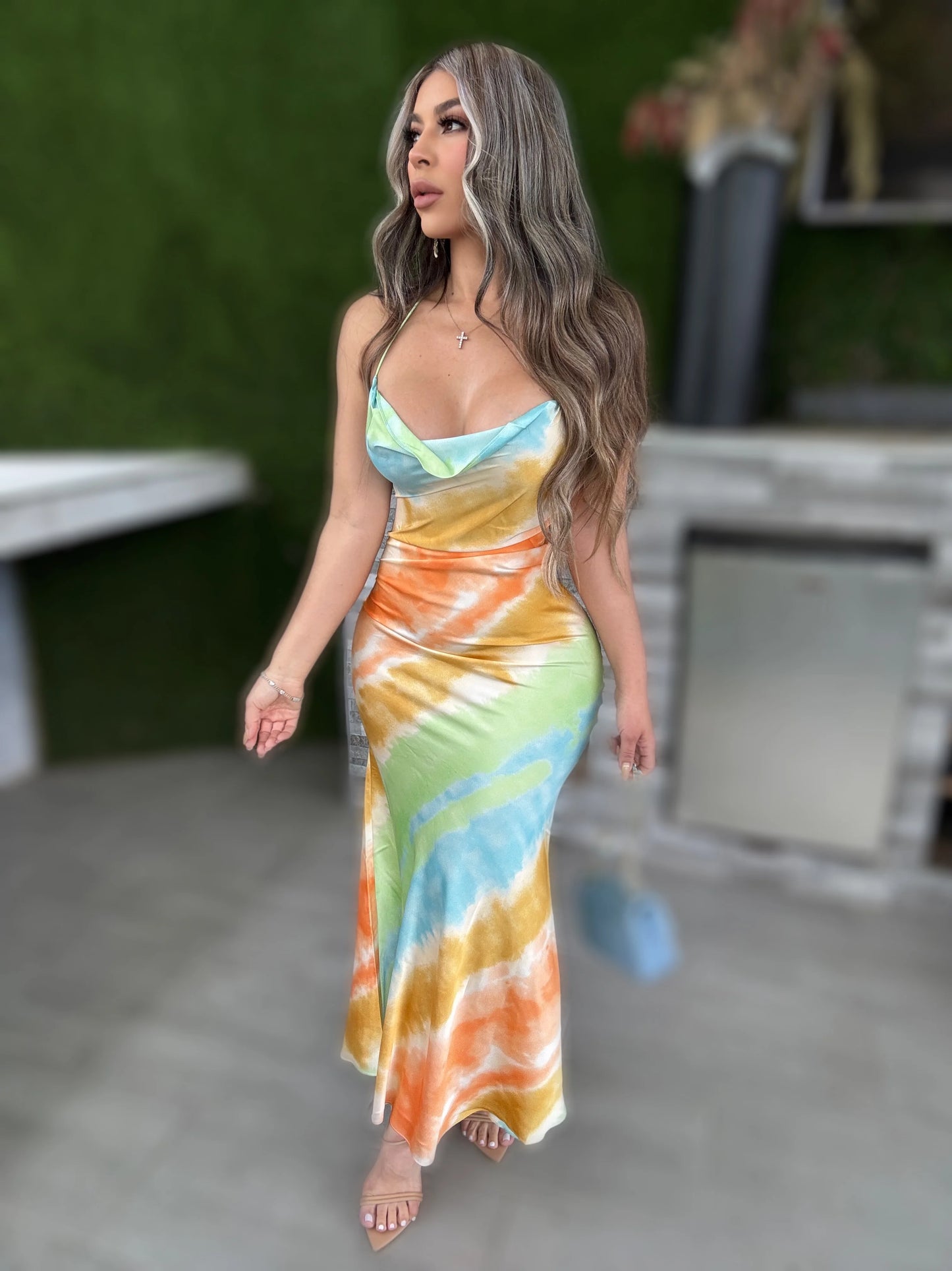 Drawn To You Satin Maxi Dress Orange