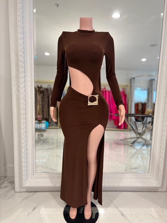 Ethereal Flow Code Maxi Dress Brown