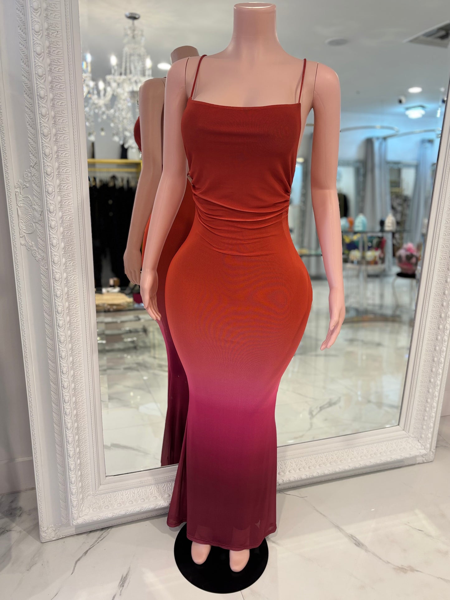 Tidal Rush Mesh Ruched Maxi Dress Red
