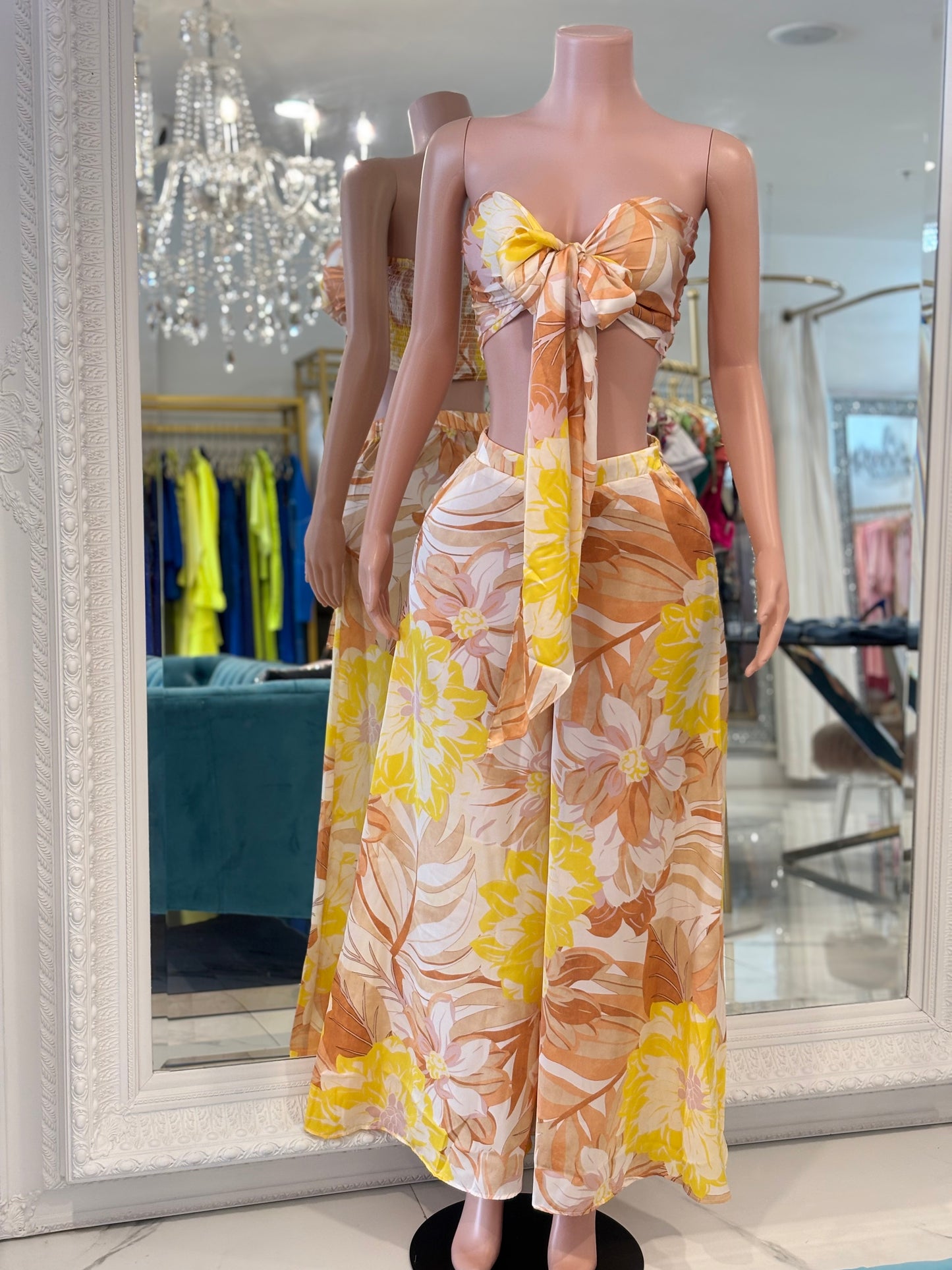 Tropical Floral Drift Pant Set Yellow