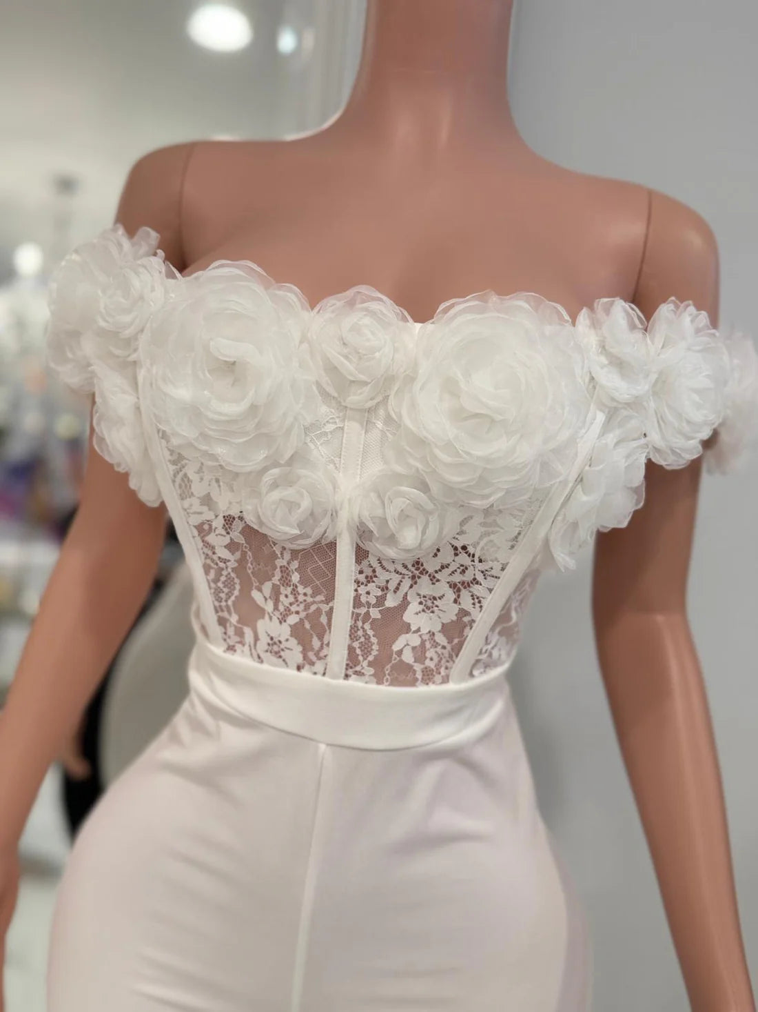 Rosette Lace Dream Floral Jumpsuit White