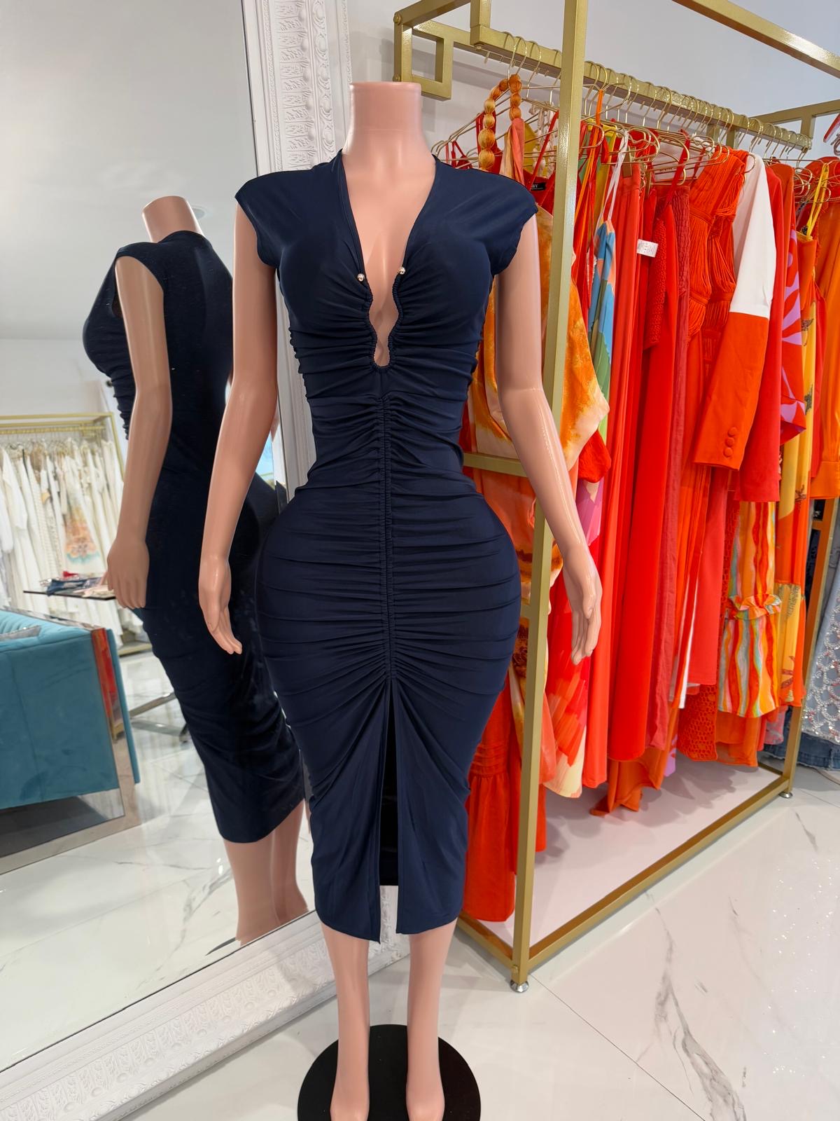 Aura Midi Dress Navy Blue