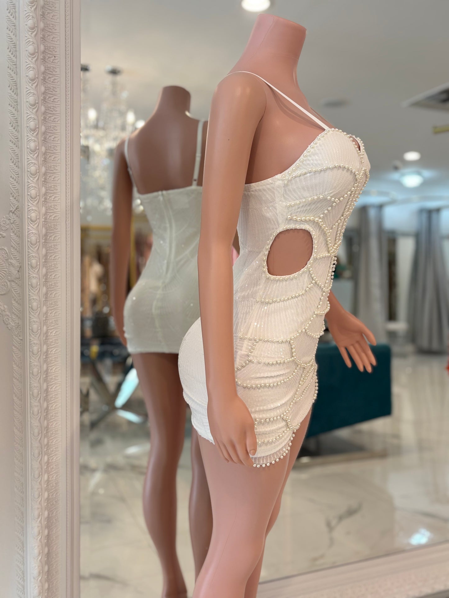 Pearl Mirage Sequin Mini Dress White
