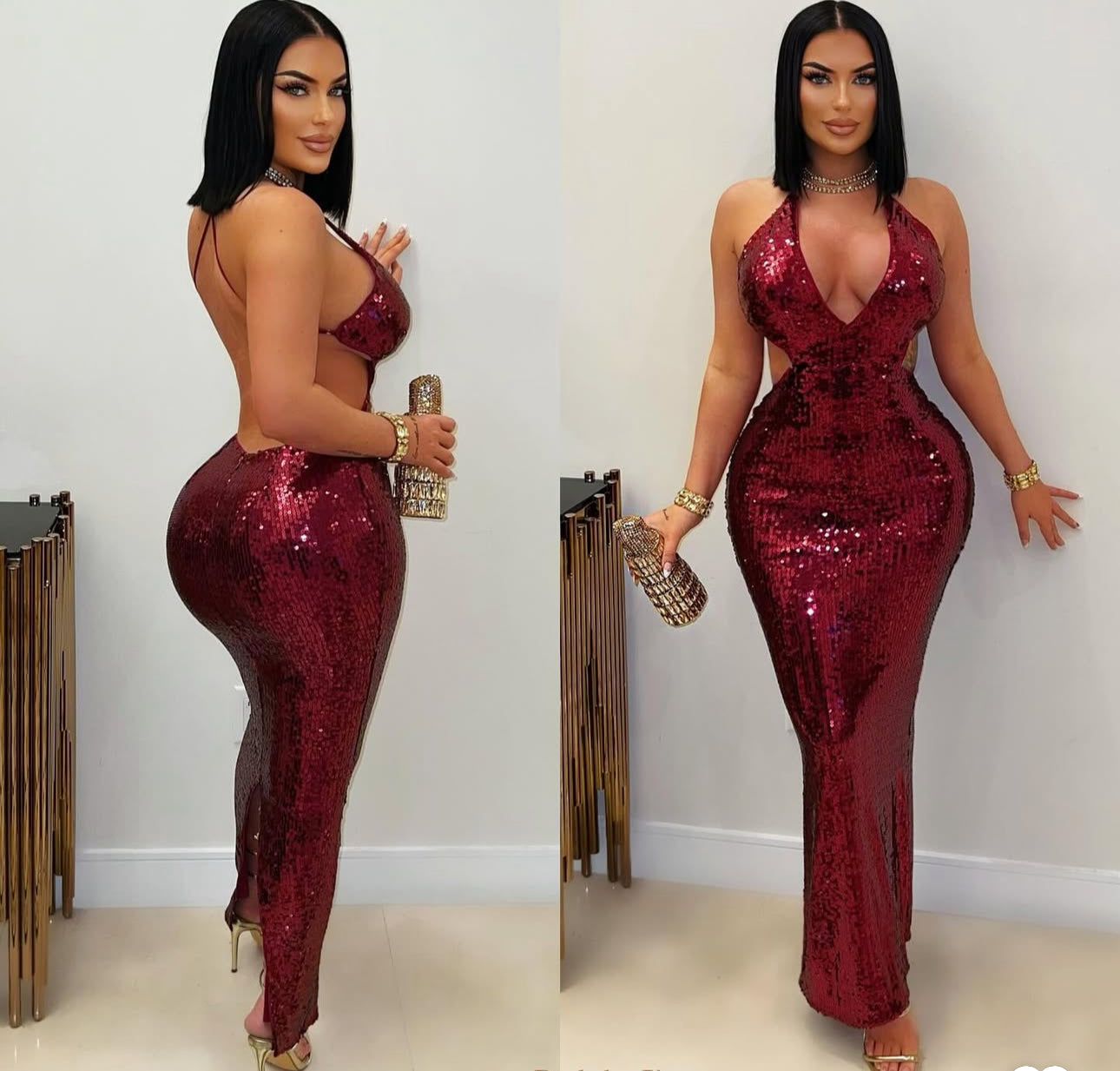 Midnight Glitz Sequin Maxi Dress Red