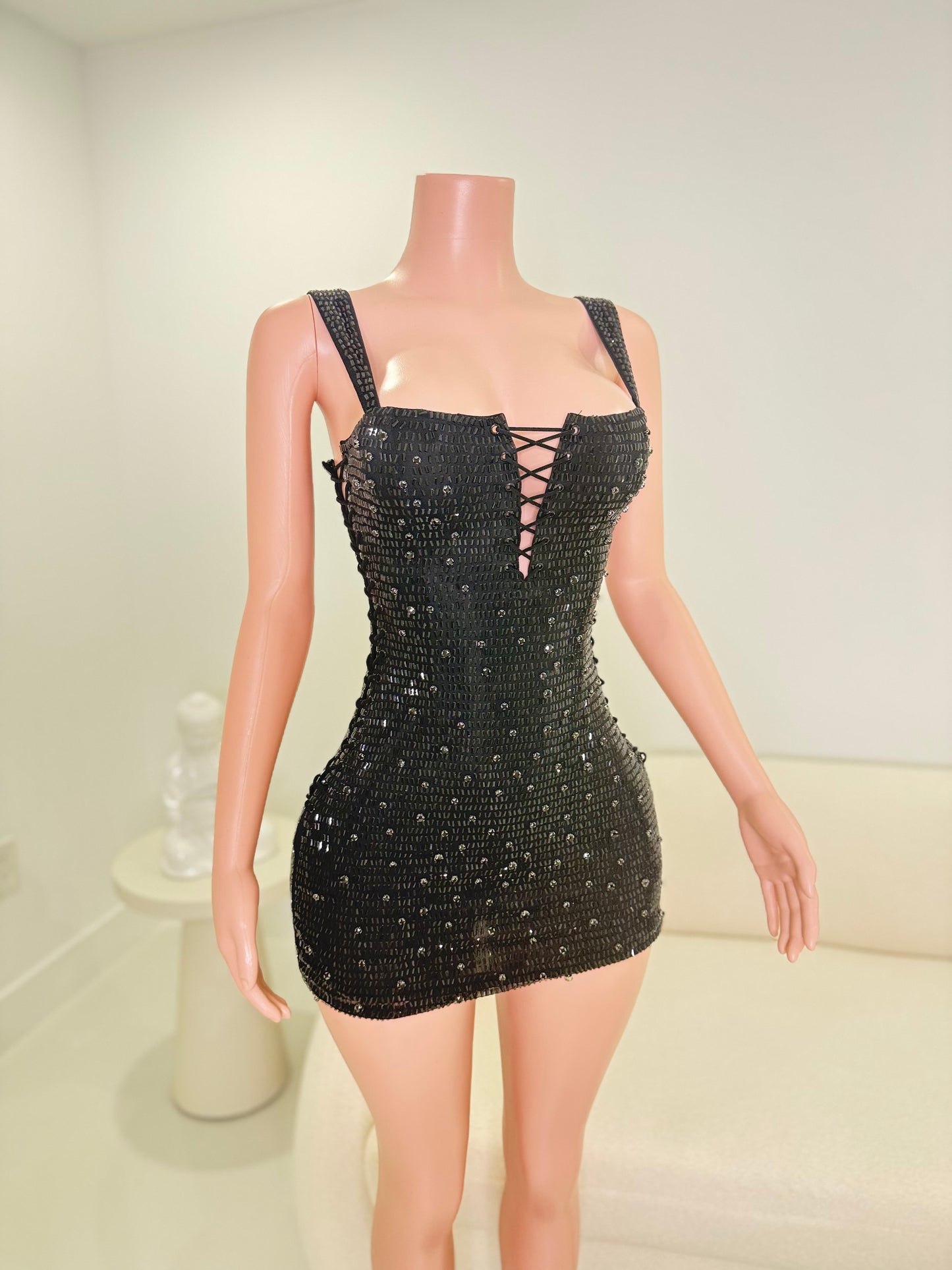 Queen Rhinestones Mini Dress Black