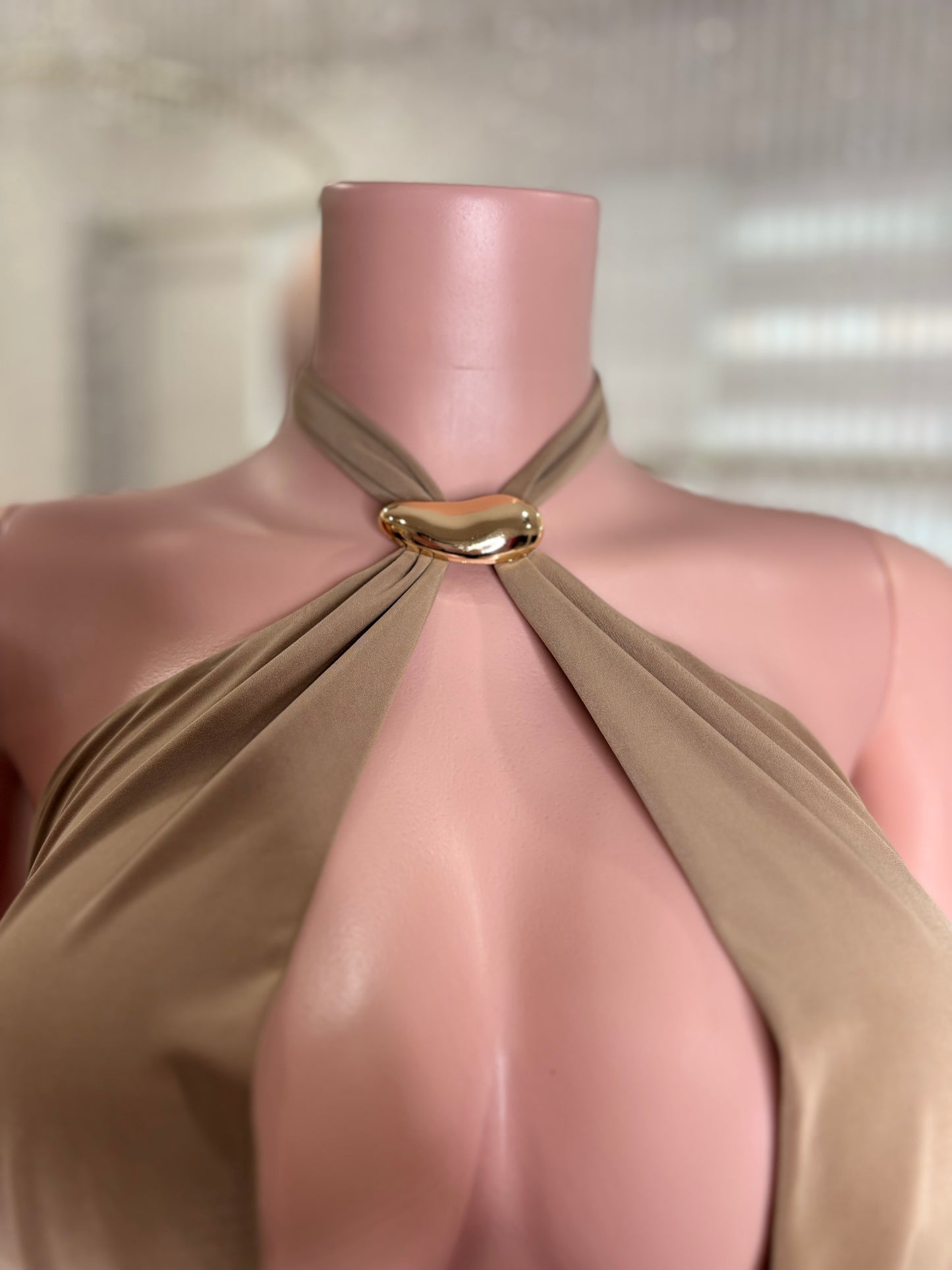Split Intention Ruched Maxi Dress Nude