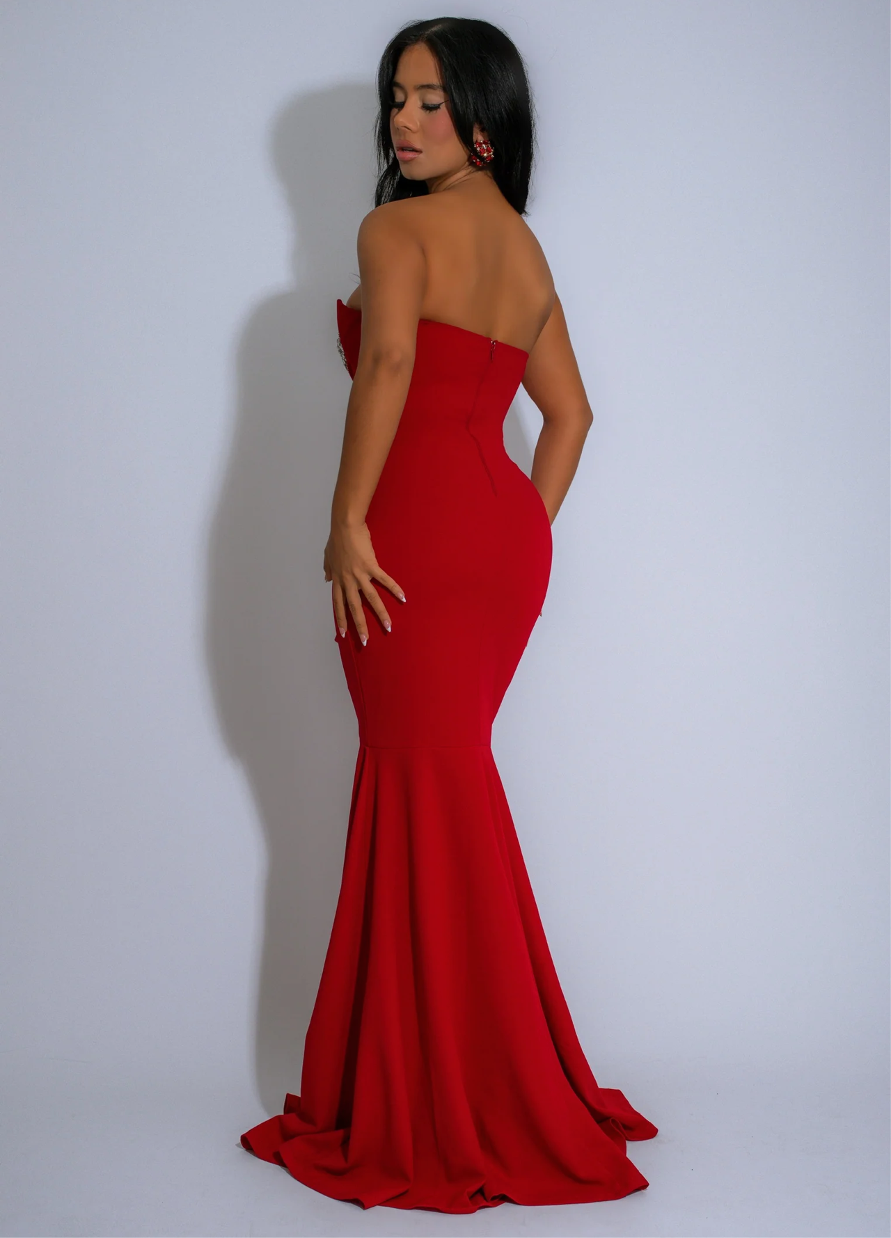 Lumina Cascade Rhinestone Ruched Maxi Dress