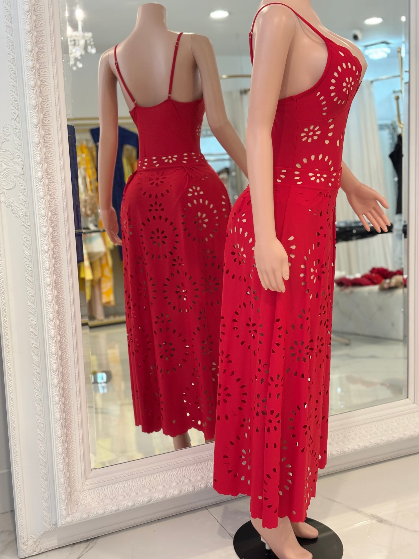 Feel The Breeze Eyelet Swimsuit Set Red