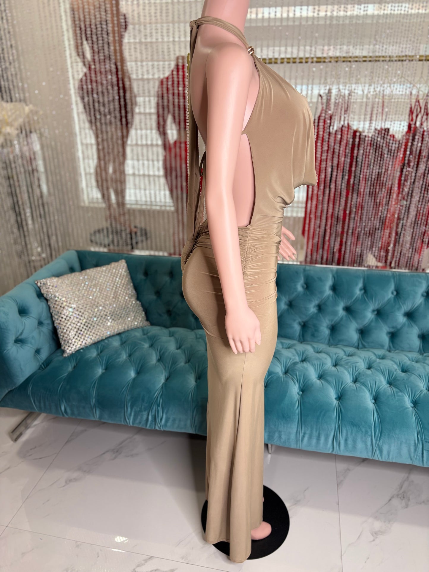 Split Intention Ruched Maxi Dress Nude