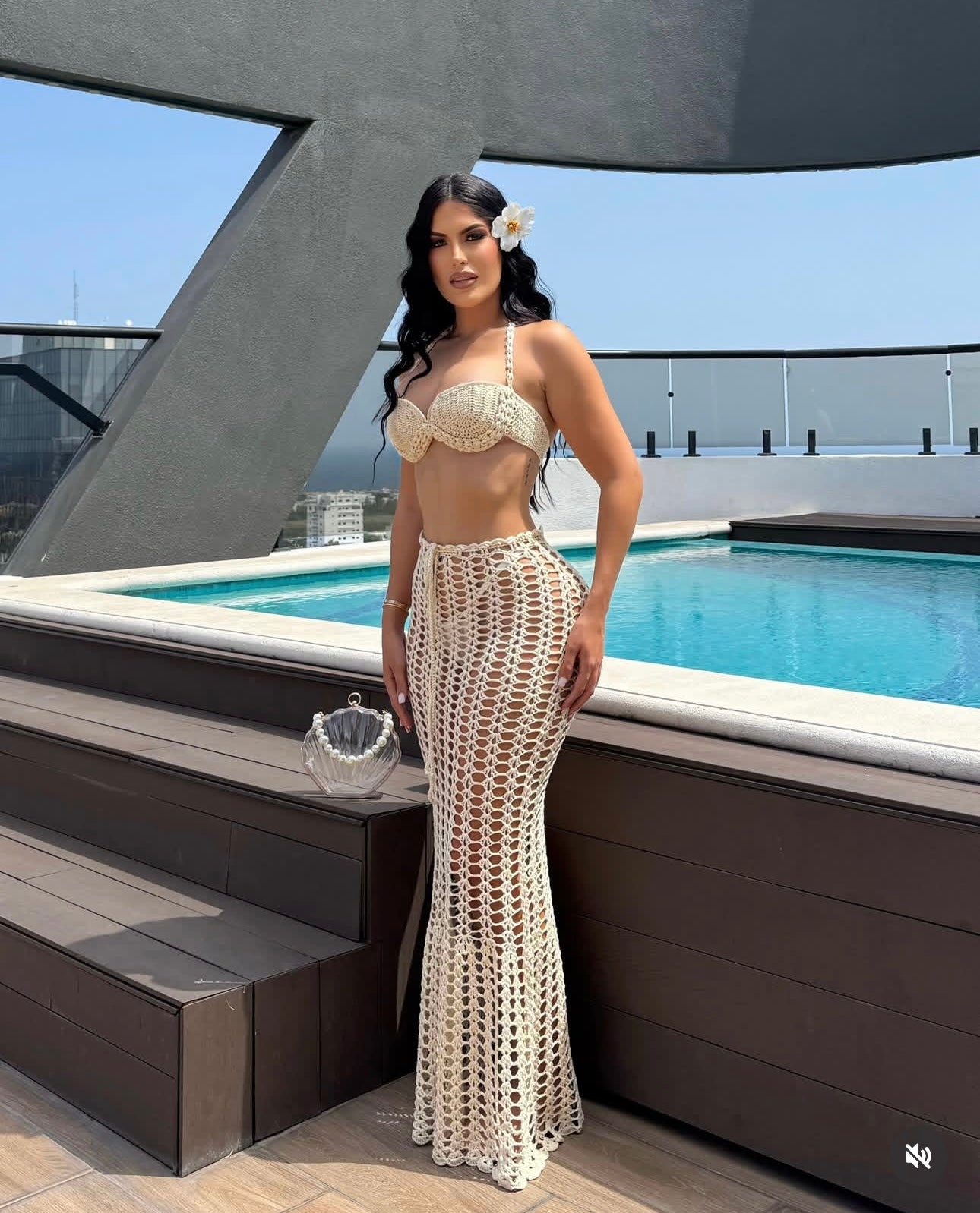 Sandshell Crochet Skirt Set Nude