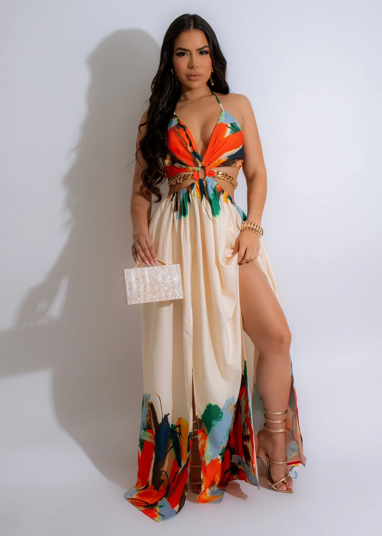 Villa Vacation Chain Maxi Dress Nude