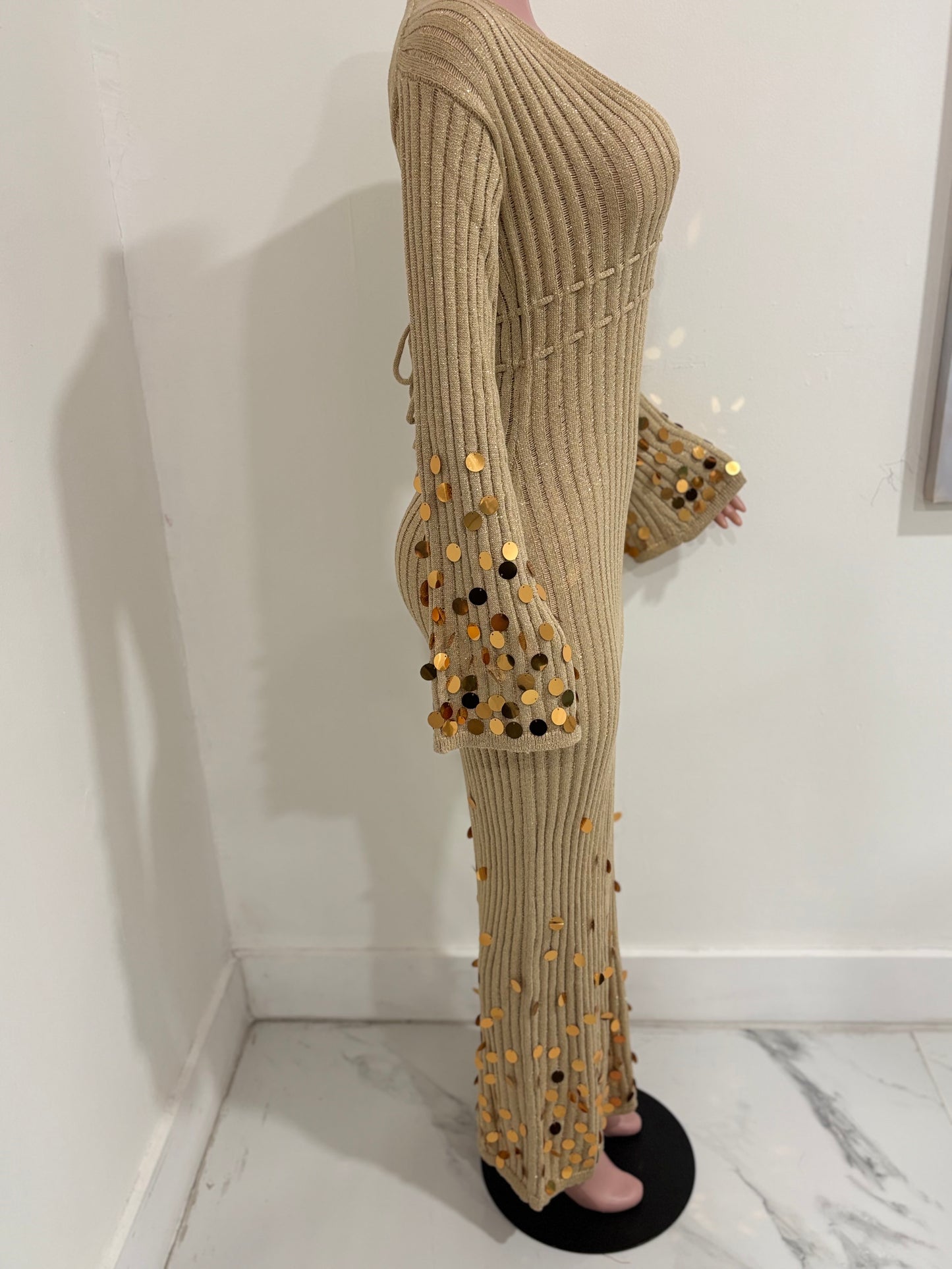 Solstice Glow Knit Sequin Maxi Dress Gold